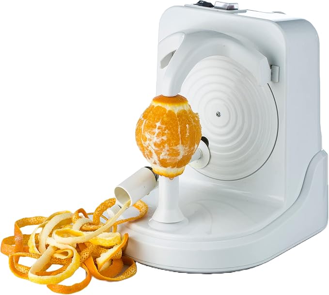 Electric Orange Peeler Automatic Fruit and Vegetable Peeler Machine, Peels Apples, Potatoes, Citrus, Stainless Steel Blade, Compact White (Basic)