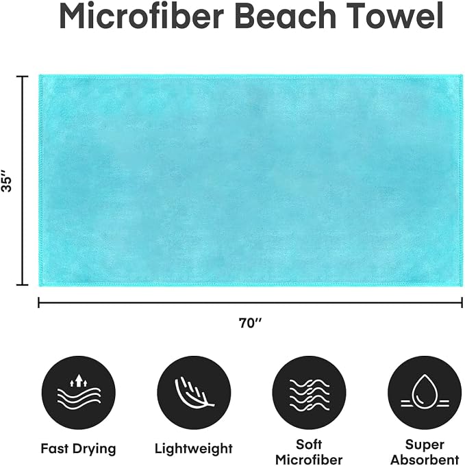 JML Large Microfiber Bath Sheet Towel, 2 Pack, 35" x 70", Aquamarine | Hanging Loop, Soft, Super Absorbent, Fast Dry, For Adult Gym Yoga Sauna