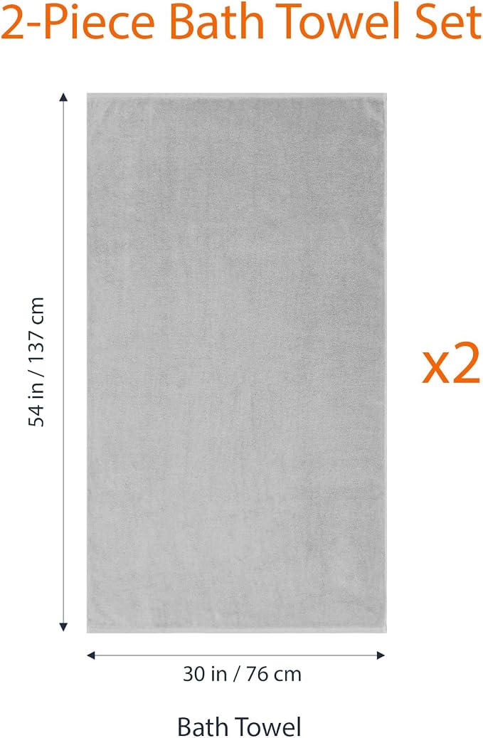 Amazon Basics 2 Piece Quick-Dry Oversize Bath Towel, 100% Cotton, 54" x 30", Platinum