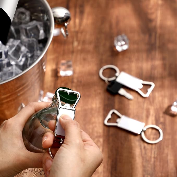 Bokon 60 Pcs Sublimation Blanks Keychains Metal Bottle Opener Keychains Transfer Sublimation Key Rings for Photos (3.7 x 1.22 Inches)