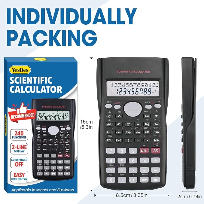 2 Pack Scientific Calculators, 2-Line Large Screen Display 240 Functions Scientific Calculators for Students, Math Algebra Fraction Calculator for High School College School