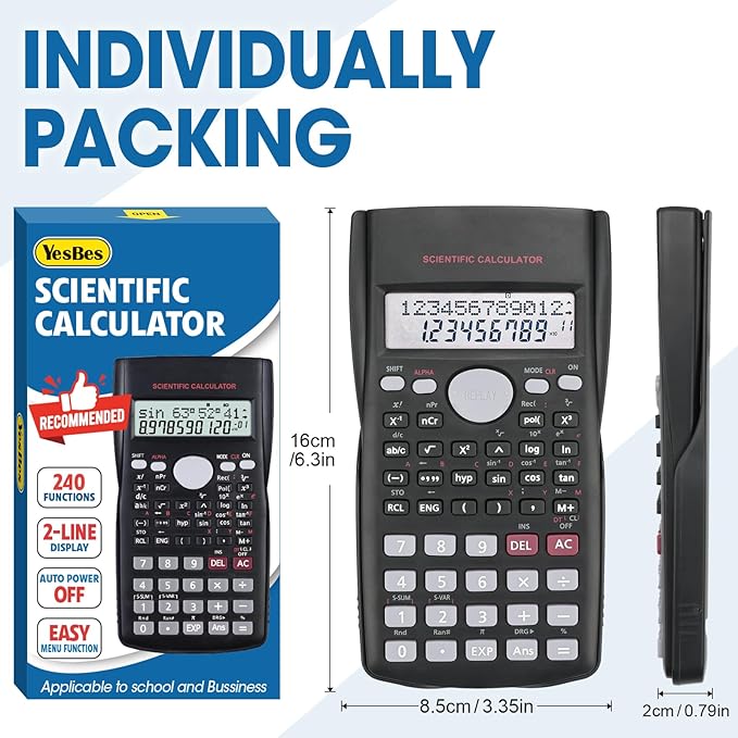 5 Pack Scientific Calculators, 2-Line Large Screen Display 240 Functions Scientific Calculators for Students, Math Algebra Fraction Calculator for High School College School