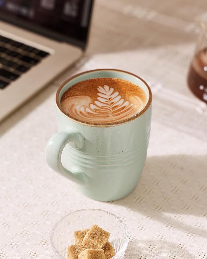 famiware Jupiter Coffee Mugs Set of 4, 14 OZ Coffee Mug, Microwave and Dishwasher Safe, Coffee Cups with Handle for Coffee, Tea, Cocoa, Milk, Light Green (Pack of 2)