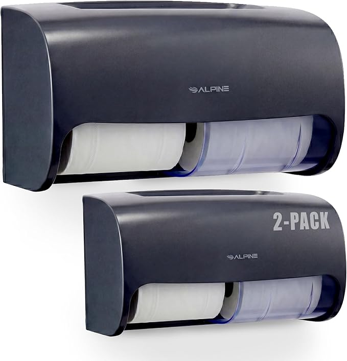 Alpine 2 Pack Commercial Toilet Paper Dispenser - Double Toilet Paper Holder Wall Mount for Less Frequent Paper Roll Refill