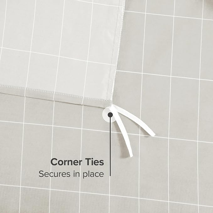 Bare Home Duvet Cover - Queen Size Bedding Set - Premium 1800 Super Soft Collection - Lightweight, Cooling - Soft Breathable Duvet Cover (Queen, Grid – Stone/White)