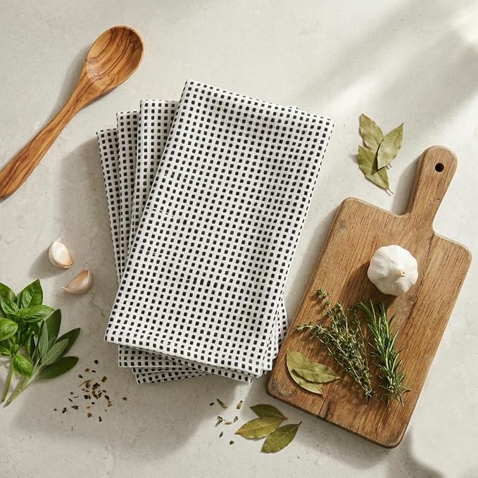 Urban Villa Christmas Dot Check Kitchen Towels Set of 6 20X30 Inches 100% Cotton Highly Absorbent Kitchen Towels Premium Quality Ultra Soft Mitered Corners Towels Grey/White