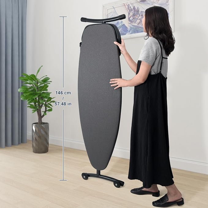 Duwee 18" ×48" Ironing Board with Retractable Iron Rest,Wide Ironing Board | Extra Wide Ironing Board, Heat Resistant Cover with Thicken Padding,Adjustable Height,Heavy Sturdy Legs with Wheels,Black