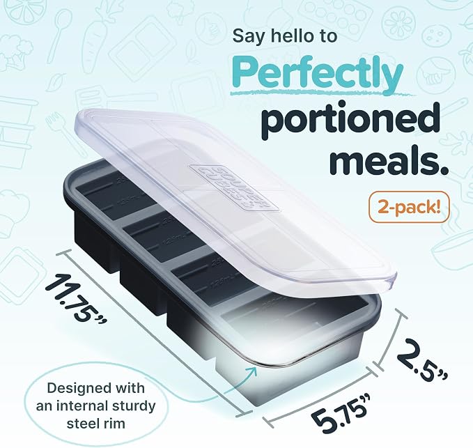 Souper Cubes 1 Cup Silicone Soup Freezer Molds with Lids, Charcoal, 2-Pack | 100% Platinum-Cured Silicone Freezer Cubes, Oven and Microwave Safe, Perfect for Freezing Soup, Protein, Grains and More