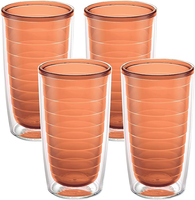 Tervis Clear & Colorful Tabletop Made in USA Double Walled Insulated Tumbler Travel Cup Keeps Drinks Cold & Hot, 16oz - 4pk, Citrus Sunrise | Made in USA, Double-wall Insulated, Shatterproof, BPA-Free, Dishwasher Safe, Fits Most Cupholders, Great to Gi...