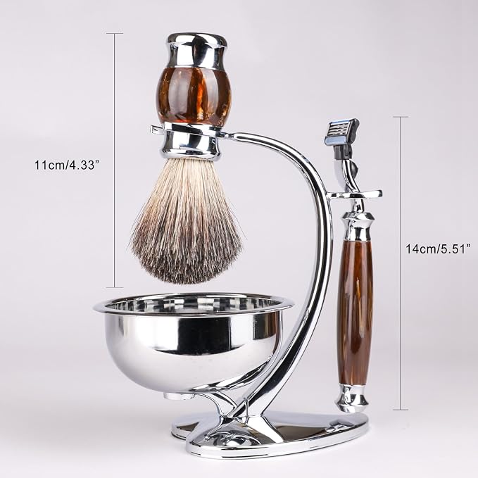 Deluxe Shaving Set for Men - 3-Layer Safety Razor with Badger Hair Brush,Soap Bowl & Magnetic Stand,Grooming Kit for Wet Shaving,Gift for Dad,Father’s Day,Birthday