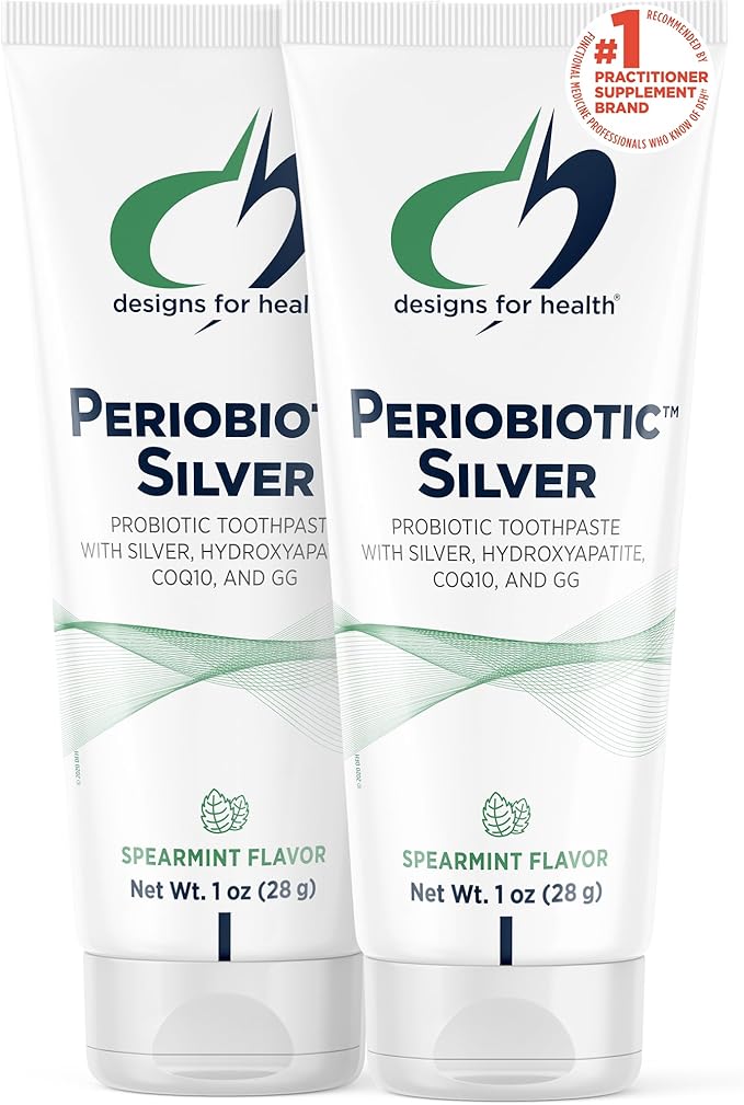 Designs for Health PerioBiotic Silver Hydroxyapatite Toothpaste - Travel Size Fluoride Free Toothpaste with Oral Probiotics with Whitening Hydroxyapatite - Supports Remineralization (2 Pack, 1oz)