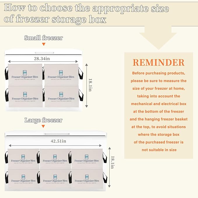 Flenpptly Freezer Organizer Bins, 2 Pack Freezer Storage Bins, Light Grey | 15"x14"x9" Collapsible Deep Freezer Organizer Bins with Removable Dividers, Handles