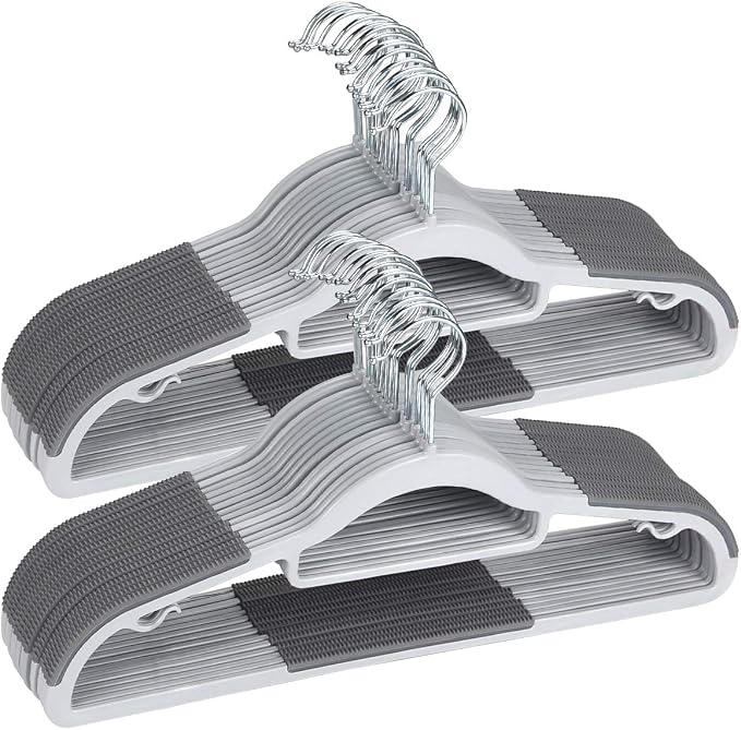 Plastic Hangers 50 Pack Heavy Duty Dry Wet Clothes Hangers with Non-Slip Pads Space Saving 0.2" Thickness Super Lightweight Organizer