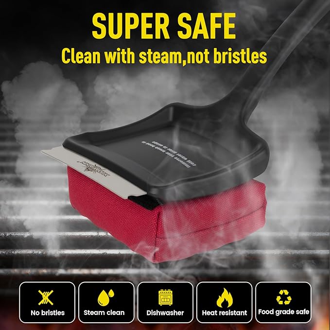 19" Large Bristle-Free Steam Grill Brush,No Bristle Shedding – Safe Grill Accessories for Cast Iron, Porcelain& Charcoal Grills,Ultra-Strong Outdoor Grill Cleaner