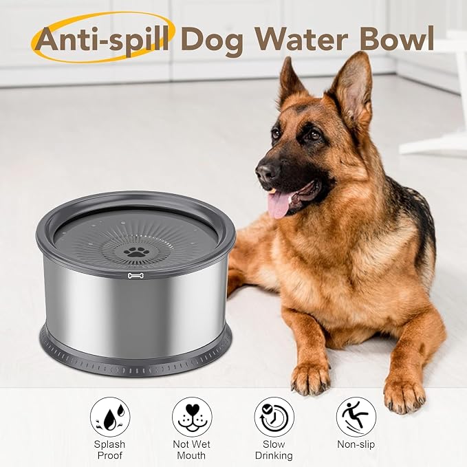 3.5L Stainless Steel Dog Water Bowl, No Spill Water Bowl for Dogs | Large Capacity, Slow Drinking Feeder, Splash Proof, with Anti-Slip Mat, Dishwasher Safe, Sturdy, Suitable for Mess Drinkers