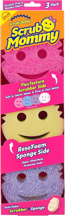 Scrub Mommy Kitchen Sponges - Dual-Sided Dish Sponges for Scrubbing - Non-Scratch Cleaning Sponges for Washing Dishes, Bathroom & Multi-Surface Cleaning - Online Exclusive (3 Count)