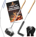Fryer Cleaning Tools Set of 3, Stainless Steel Deep Fryer Basket Brush, Long Handle L-Shaped Crevice Cleaning Brush and Cleanout Rod Kit for Kitchen Restaurant, Electric Fryer Degreasing Scrubber Tool