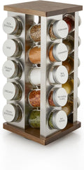 Kamenstein 20 Jar Vintage Revolving Countertop Spice Rack Organizer with Spices Included, FREE Spice Refills for 5 Years, Wood and Stainless Steel with Metal Caps