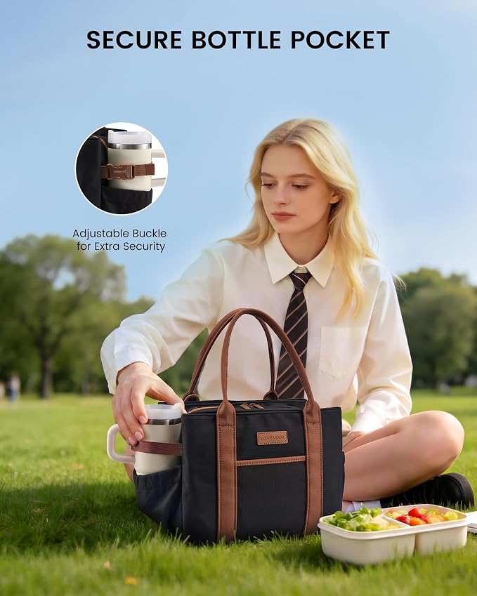 LOVEVOOK Insulated Lunch Bag Women with Triple Compartments & Bottle Holder | Reusable Lunch Box,Lunch Tote for Everyday Family Meal Prep,Leakproof Cooler Bag for Work Picnic College,11L