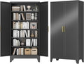 GAIOUS 79" Tall Kitchen Pantry Cabinet,Metal Storage Cabinet Black Cupboard | with 2 Doors and 5 Adjustable Shelves, Freestanding Cupboard, 6 Tier Steel Storage for Office Kitchen Dining Garage Hallways