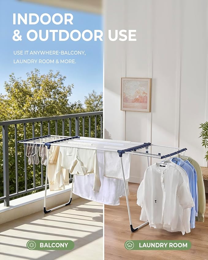 JS HANGER 90FT Extendable Clothes Drying Rack, Expands from 44" to 78", Space-Saving Laundry Rack for Indoor & Outdoor Use, Heavy Duty Folding Rack for Clothes, Towels & Delicates