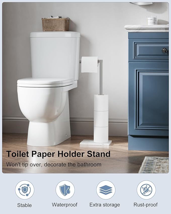 Freestanding Toilet Paper Holder Stand Brushed Nickel SUS 304 Stainless Steel Rustproof 22 Inch Rotating Bathroom Tissue Roll Holder for 4 Rolls with Marble Base by HOMEMYSTIQUE