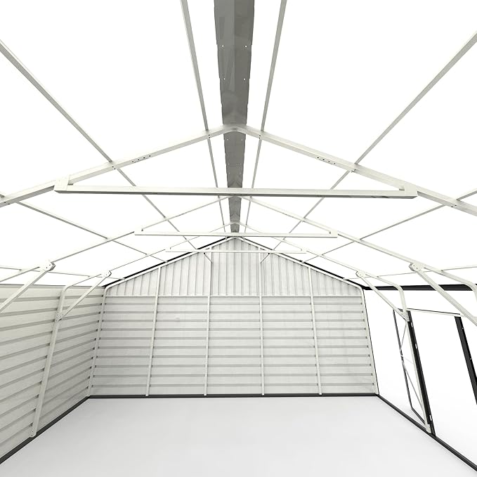 25 x 33 FT Metal Shed, 2 Car Prefab Garage with Side Entry Door, Double Garage Shed with 16 GA Steel Frame, Extra Large Outdoor Storage Building for Truck, Boat, Power Tools, Cream