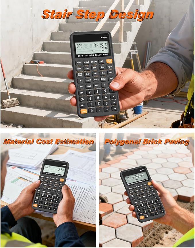 Construction Calculator Industrial & Scientific ROATEE Engineering Calculator for Contractor, Concrete Pocket Feet-inch-Fraction Calculators Carpenter, Estimator, Builder, Framer, Remodeler, Renovator