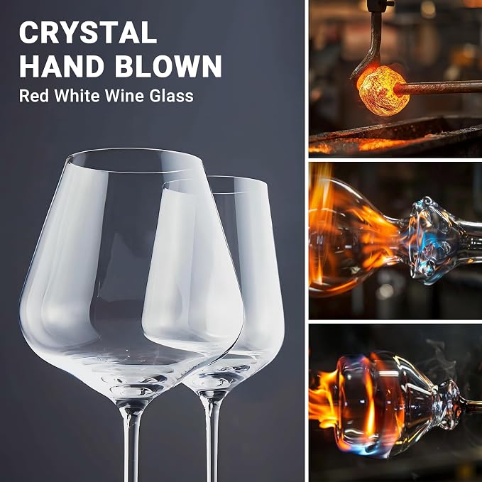 Physkoa Wine Glass Set of 4 – 2 Red (22oz) & 2 White (14oz) Hand-Blown Crystal Glasses, Perfect Gifts for Birthday, Wedding & Housewarming Mother's Day