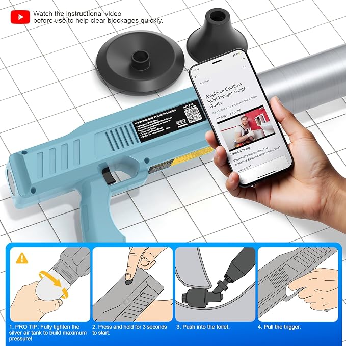‌Electric Toilet Plunger for Bathroom, High-Pressure Air Plunger, Heavy-Duty Clog Remover for Toilets, Toilet Drain Unclogger (Dusty Blue)