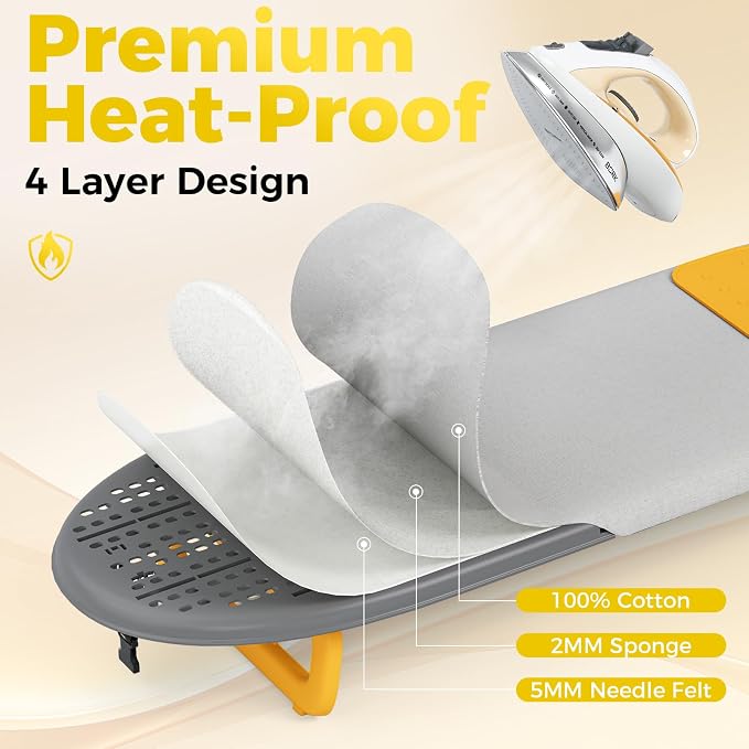 KINGBOARD Tabletop Ironing Board, Small Ironing Board with Iron Mat, Foldable Mini Iron Board, Easy Storage for Travel & Dorm, 12x32 Grey & Orange
