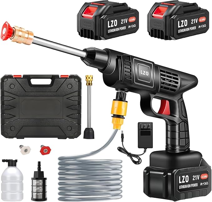 Cordless Pressure Washer 21V x2 Batteries, Cordless Power Washer Battery Powered, Portable Pressure Washer w/ 6-in-1 Nozzle, Soap Container, Charger Included