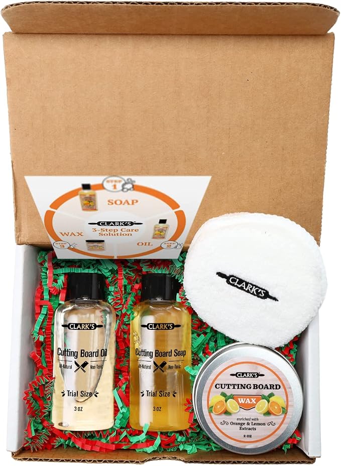CLARK'S Cutting Board Care Gift Set | Includes Food Grade Mineral Oil, Cutting Board Wax & Wood Cleaner, Buffing Pads - Restores & Protects