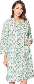 Casual Nights Women's Floral Snap Front Flannel Duster Long Sleeve Lounger Dress