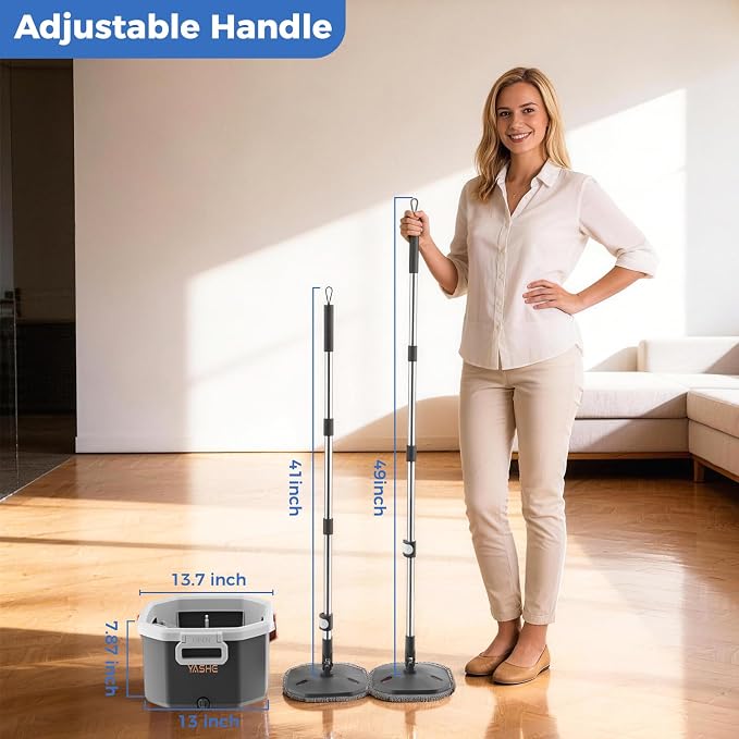 Spin Mop and Bucket Set with Wringer, Hands-Free Floor Mop System | Clean & Dirty Water Separation, Hands-Free Wringing, 360° Spin Mop Head, Detachable Bucket