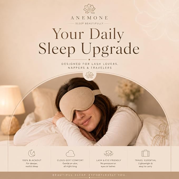 Anemone Contour Sleeping Mask for Women – Softer Than Silk Eye Masks for Sleep, Complete Blackout, Zero Eye Pressure Fit, Lightweight, Eye Care, Travel Essentials Included