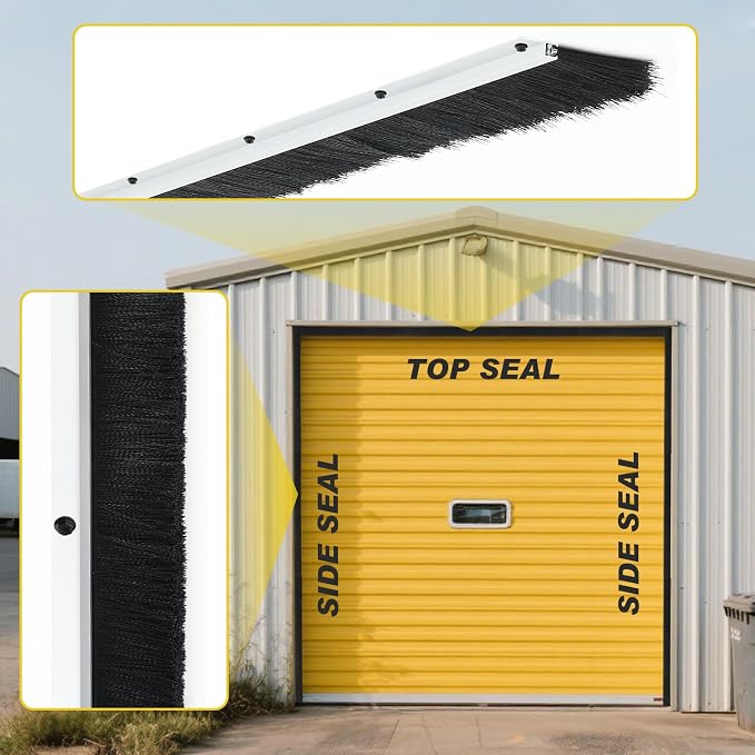 DoubleFill 10 x 12 ft Garage Door Brush Seal Kit, 3 Inch Roll up Door Seal with Aluminum Track, Heavy Duty Nylon Brush for Commercial Doors, Warehouse Barn, Energy Saving, Pest Proof, Black