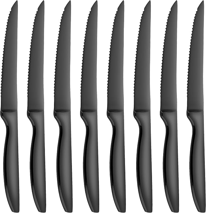 SuperCook Black Steak Knives Set of 8, Steak Knives Dishwasher Safe, Knife Set Steak Knife Set, Stainless Steel Knives, Serrated