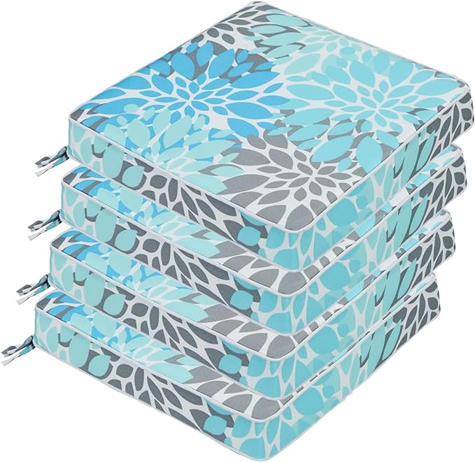 JMGBird Outdoor Chair Cushions Set of 4 - Waterproof Patio Seat Cushions 19x19 Inch with Ties, High Density Foam Square Cushions for Garden Furniture, Weather Resistant