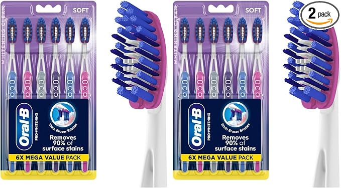 Oral-B 3D White Deep Stain Remover toothbrushes,Toothbrush Soft,Removes 90% of Surface Stains,whitens Teeth,deep Reach,removes Plaque and Stains Tooth Brush,6 Count (Pack of 2)