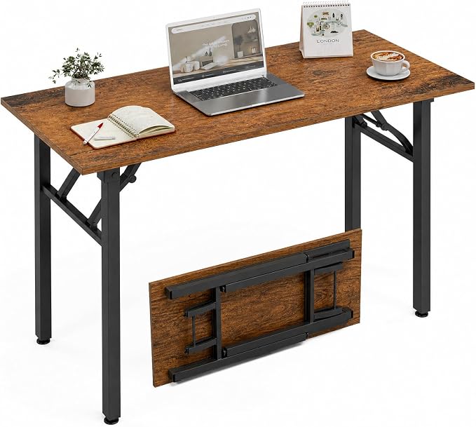 XBurmo Folding Desk Foldable Table, No Assembly 43.3" Foldable Desk Space-Saving Workstation for Small Space, Computer Table, Flat Storage for Home Office, Bedroom, Dorm, Study Room, Rustic Brown