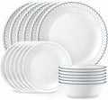 Corelle 18-Piece Dinnerware Set Service for 6, Lightweight Round Plates and Bowls Set, Vitrelle Triple Layer Glass, Chip Resistant, Microwave and Dishwasher Safe, Caspian