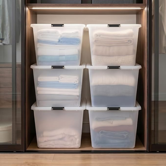 IRIS USA 6-Pack High-Capacity Clip Box with Latching Lids, 55 Quart Storage Bins, Supply Containers for Home, Office & Classroom Organization