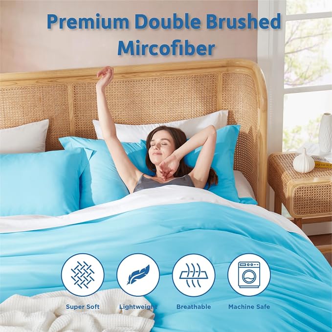 Nestl Bright Blue Duvet Cover King Size - Soft Double Brushed King Duvet Cover Set, 3 Piece, with Button Closure, 1 Duvet Cover 104x90 inches and 2 Pillow Shams
