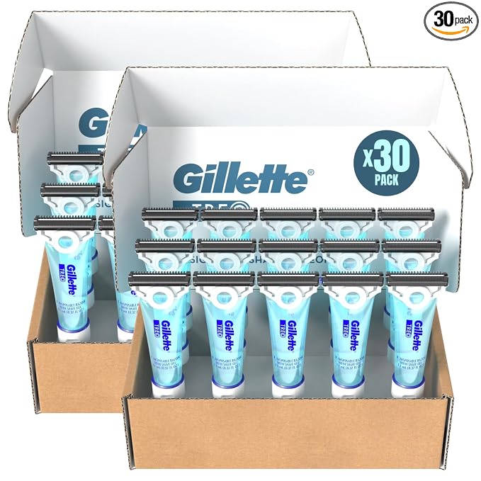 Gillette TREO Razor Disposable Razors With Built-in Shave Gel, Designed for Caregivers To Shave Someone Else or TSA Approved Personal Travel Razor (30 Pack)