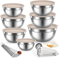 21PCS Mixing Bowls with Lids Set, 7 Mixing Bowls & 14 Measuring Spoons, Stainless Steel Nesting Bowls for Baking & Cooking Prepping Space Saving Storage, Kitchen Essentials, 0.6-5.5QT