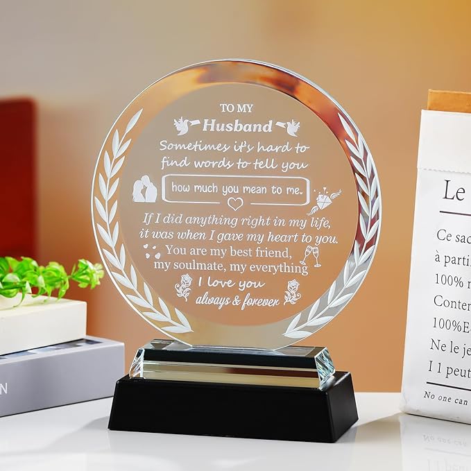 Arikyrist Gifts for Husband from Wife Fathers Day Crystal Plaque to My Husband with LED Light Base Best Husband Ever Gifts for Birthday Valentine's Day Christmas Anniversary