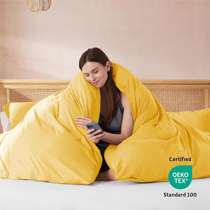 Nestl Yellow Duvet Cover Queen Size - Soft Double Brushed Queen Duvet Cover Set, 3 Piece, with Button Closure, 1 Duvet Cover 90x90 inches and 2 Pillow Shams