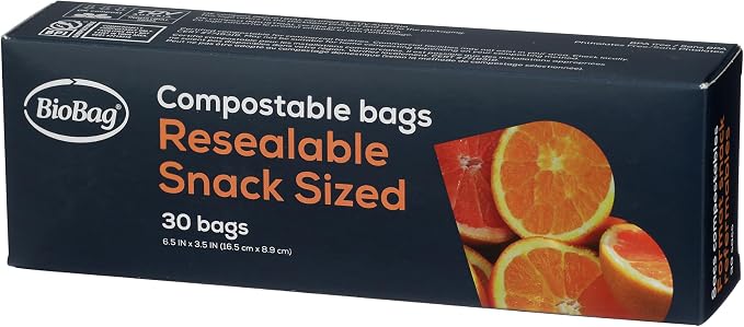 BioBag 100% Certified Compostable Resealable Snack Bags, 360 Count, Perfect for Lunches, Snacks, and On The Go