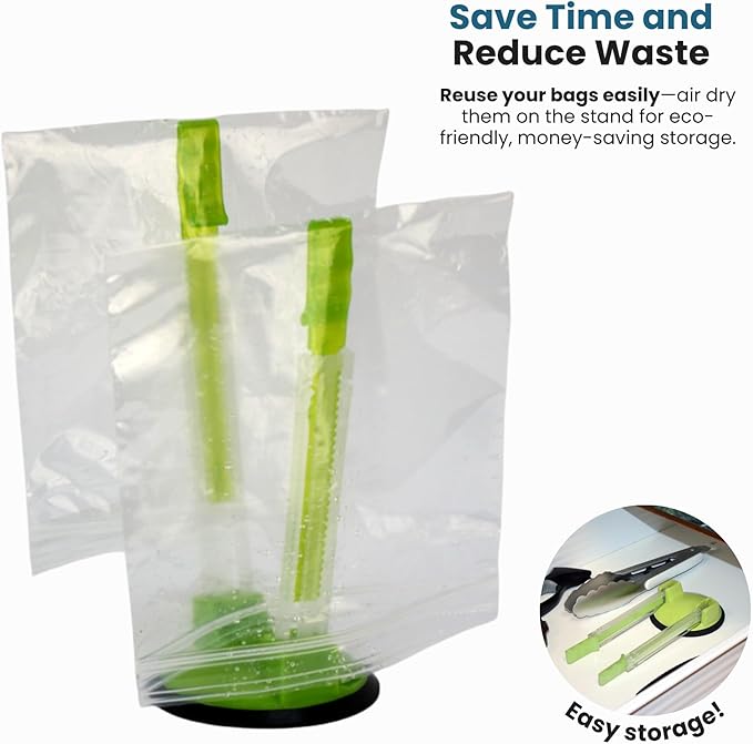 Jokari Adjustable Baggy Rack Stand 4-Pack | Hands-Free Freezer Bag Holder, Gallon, Quart, Sandwich Size Storage Bags, Ideal, Pouring Leftovers, Meal Prep
